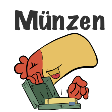Roter Adler hält eine Postkarte mit einer Burgen-Illustration in den Händen.